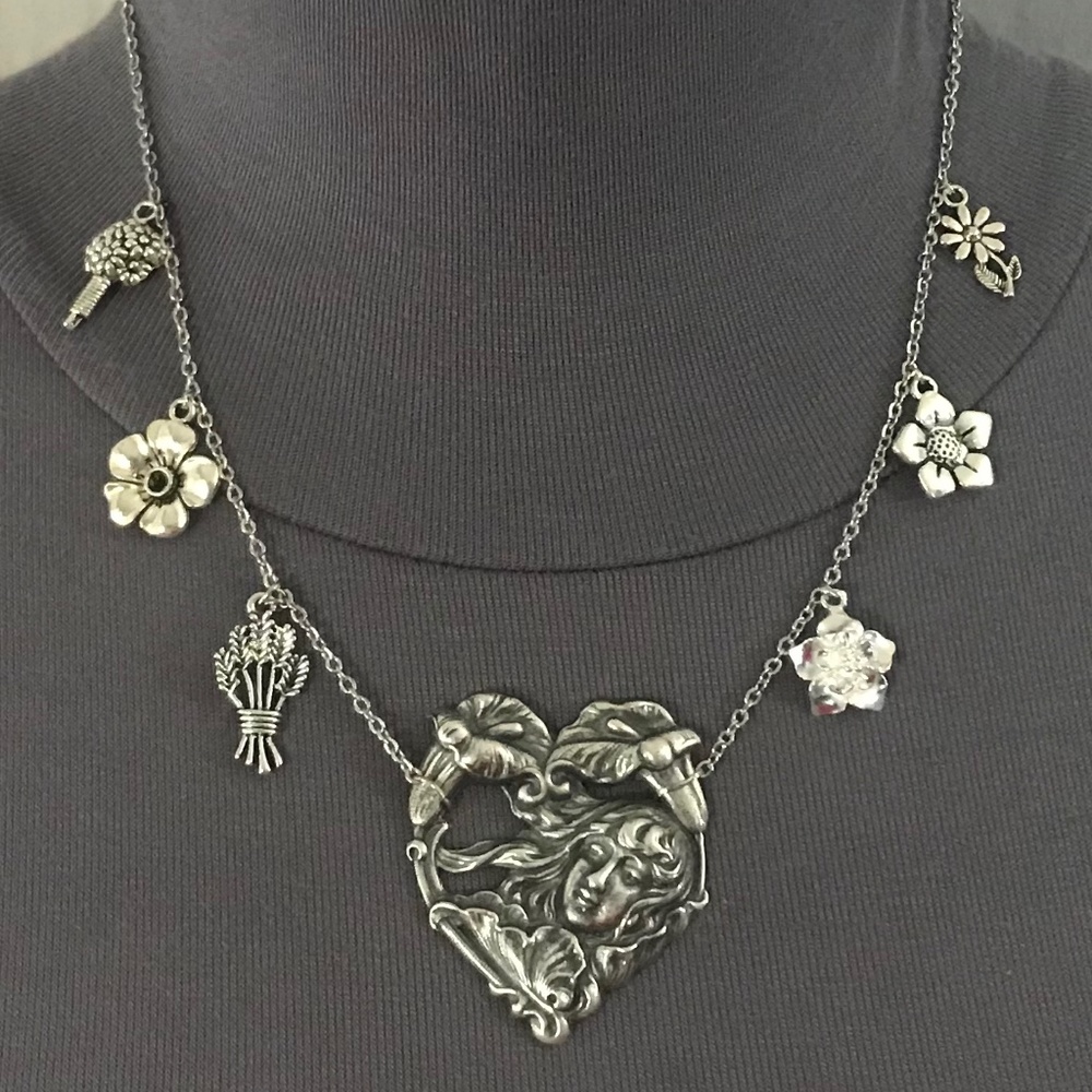Ophelia's Flowers Handmade Silver Charm Necklace, Hamlet by William Shakespeare